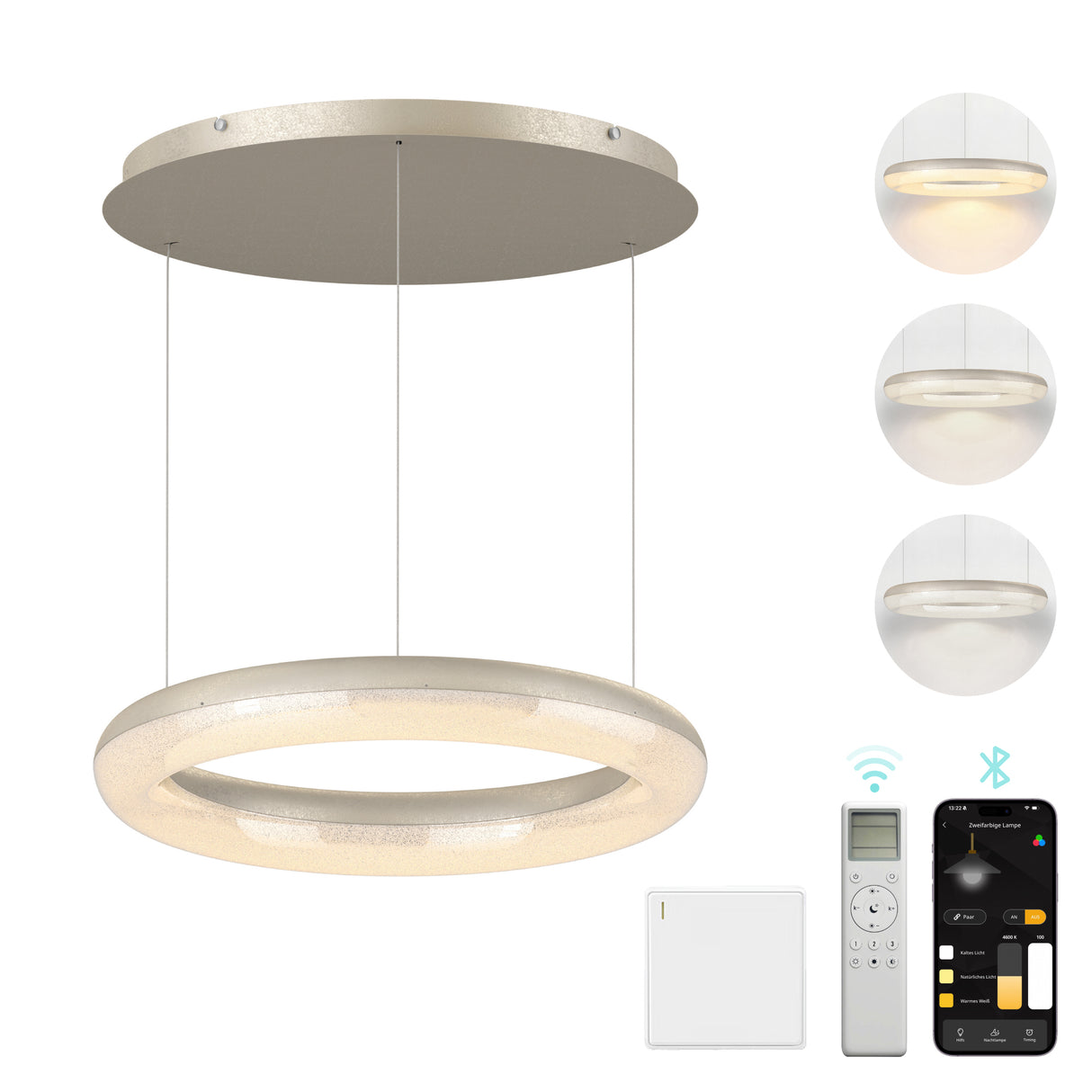 glasvilla Pendelleuchte Esstisch,  LED Moderne Hängelampe, stufenlos dimmbar 3000K–6000K, höhenverstellbare Design  Esstischlampe mit Fernbedienung & Wandschalter, Luvina03