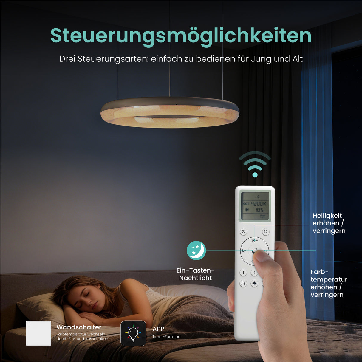 glasvilla Pendelleuchte Esstisch,  LED Moderne Hängelampe, stufenlos dimmbar 3000K–6000K, höhenverstellbare Design  Esstischlampe mit Fernbedienung & Wandschalter, Luvina03