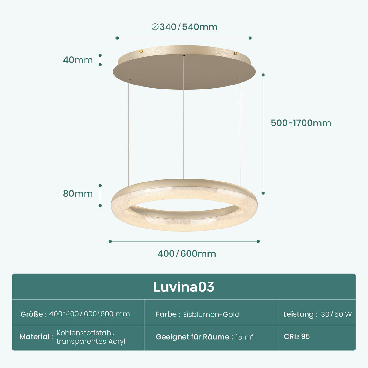 glasvilla Pendelleuchte Esstisch,  LED Moderne Hängelampe, stufenlos dimmbar 3000K–6000K, höhenverstellbare Design  Esstischlampe mit Fernbedienung & Wandschalter, Luvina03