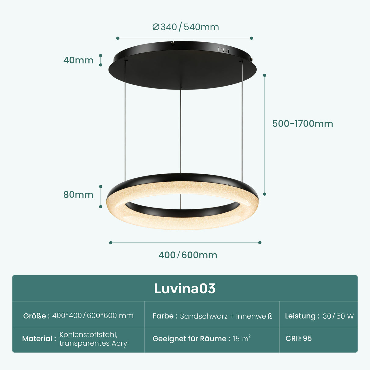 glasvilla Pendelleuchte Esstisch,  LED Moderne Hängelampe, stufenlos dimmbar 3000K–6000K, höhenverstellbare Design  Esstischlampe mit Fernbedienung & Wandschalter, Luvina03