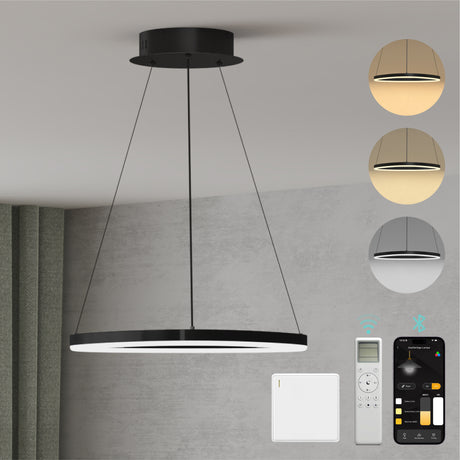 Glasvilla Design – Lámpara colgante LED 50 cm con diseño ondulado, regulable 3000K–6000K (16W)