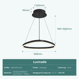 Suspension Glasvilla 50 cm, lampe LED suspendue, design ondulé dynamique, température de couleur réglable 3000K/4000K/6000K, câble 16W, idéale pour salle à manger, salon ou chambre.