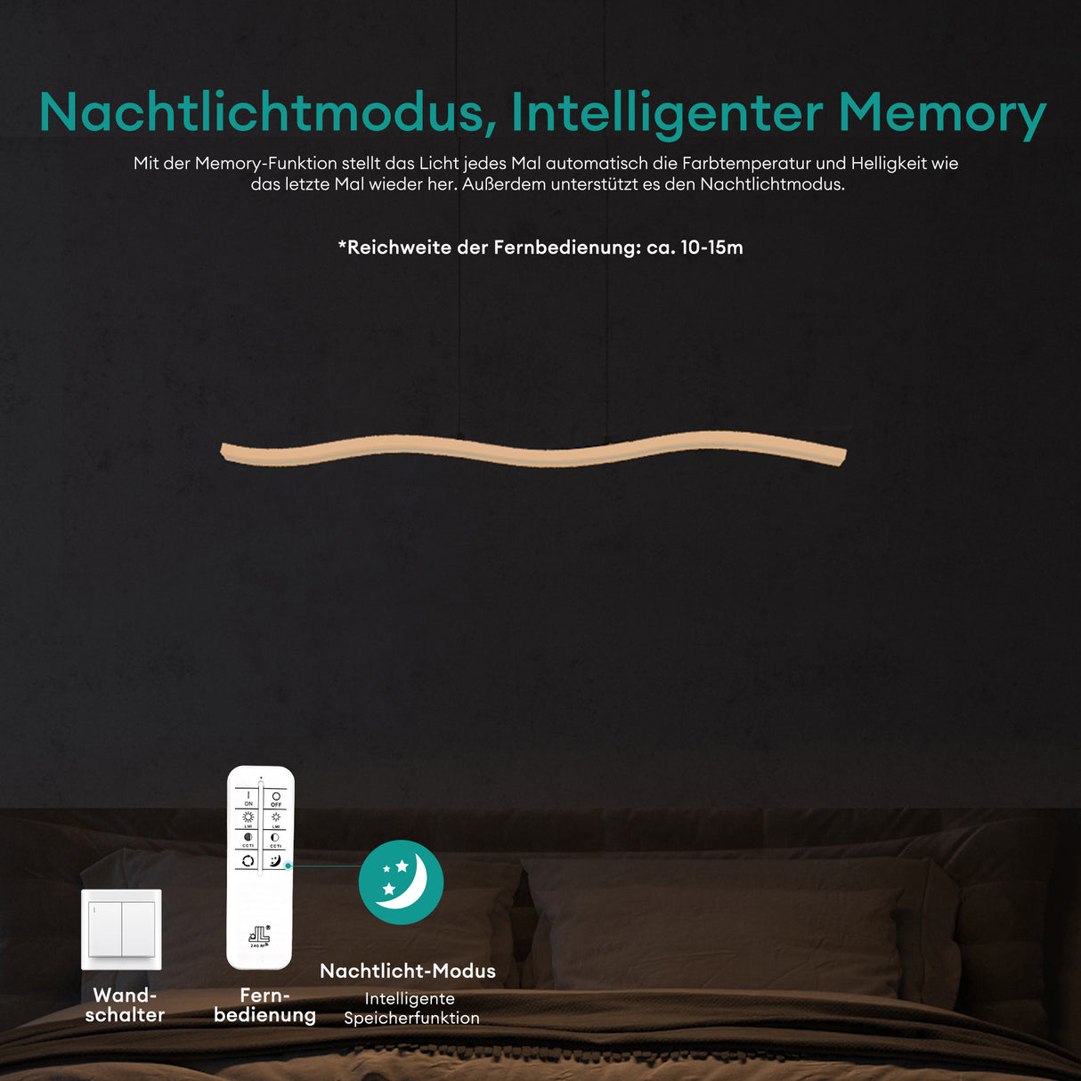 glasvilla Pendelleuchte 97cm LED Hängelampe Dimmbar mit Fernbedienung 3000K/4000K/6000K Verstellbares Kabel 36W Hängeleuchte für Esszimmer Wohnzimmer Schlafzimmer