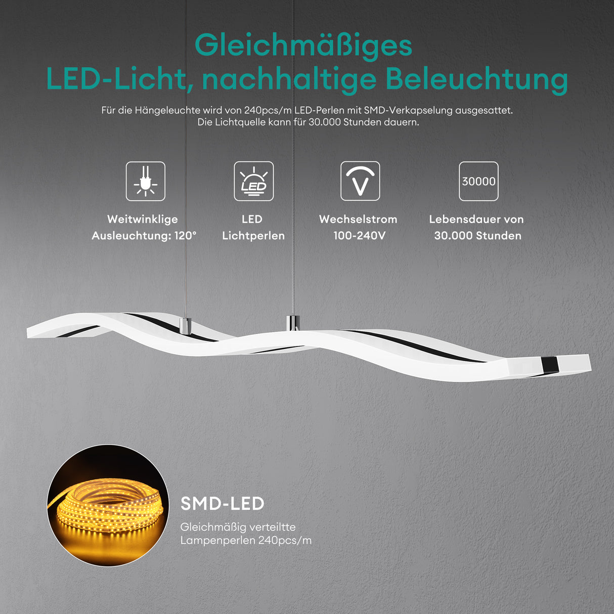 glasvilla Pendelleuchte 97cm LED Hängelampe Dimmbar mit Fernbedienung 3000K/4000K/6000K Verstellbares Kabel 36W Hängeleuchte für Esszimmer Wohnzimmer Schlafzimmer