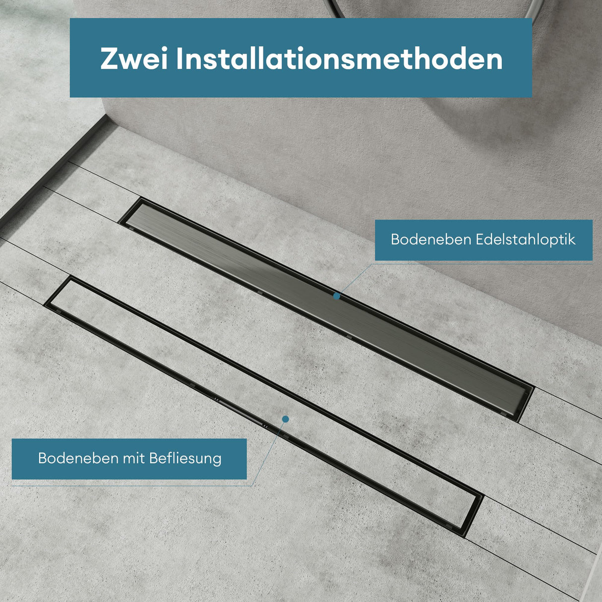 glasvilla Duschrinne Bodenablauf aus Edelstahl | Komplettset Ablaufrinne für Badezimmer | Befliesbar Wasserabfluss 35L/min | Haarsieb KE110