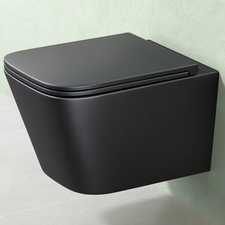 Glasvilla Design WC Suspendido Negro Sin Borde A112 – PowerFlush con Asiento Soft-Close