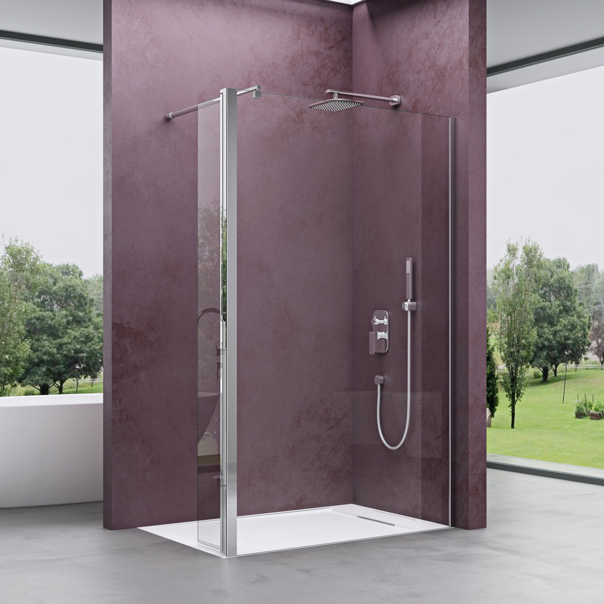 glasvilla Walk-In Duschwand für Dusche Duschabtrennung 8mm Klarglas ESG-Sicherheitsglas mit Nano Rechteckiger Stabilisator Bremen01K-Plus