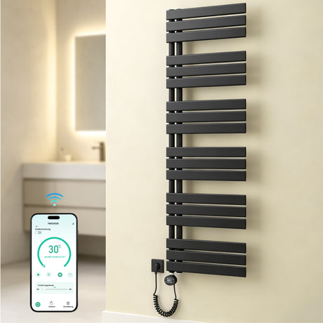 glasvilla Badheizkörper,mit Heizstab Badheizung,Handtuchheizkörper mit Seitenanschluss, Handtuchwärmer mit Heizstab 600W/900W, App-Steuerung, Thermostat und Timerfunktion,‎FN con Heizstab-03