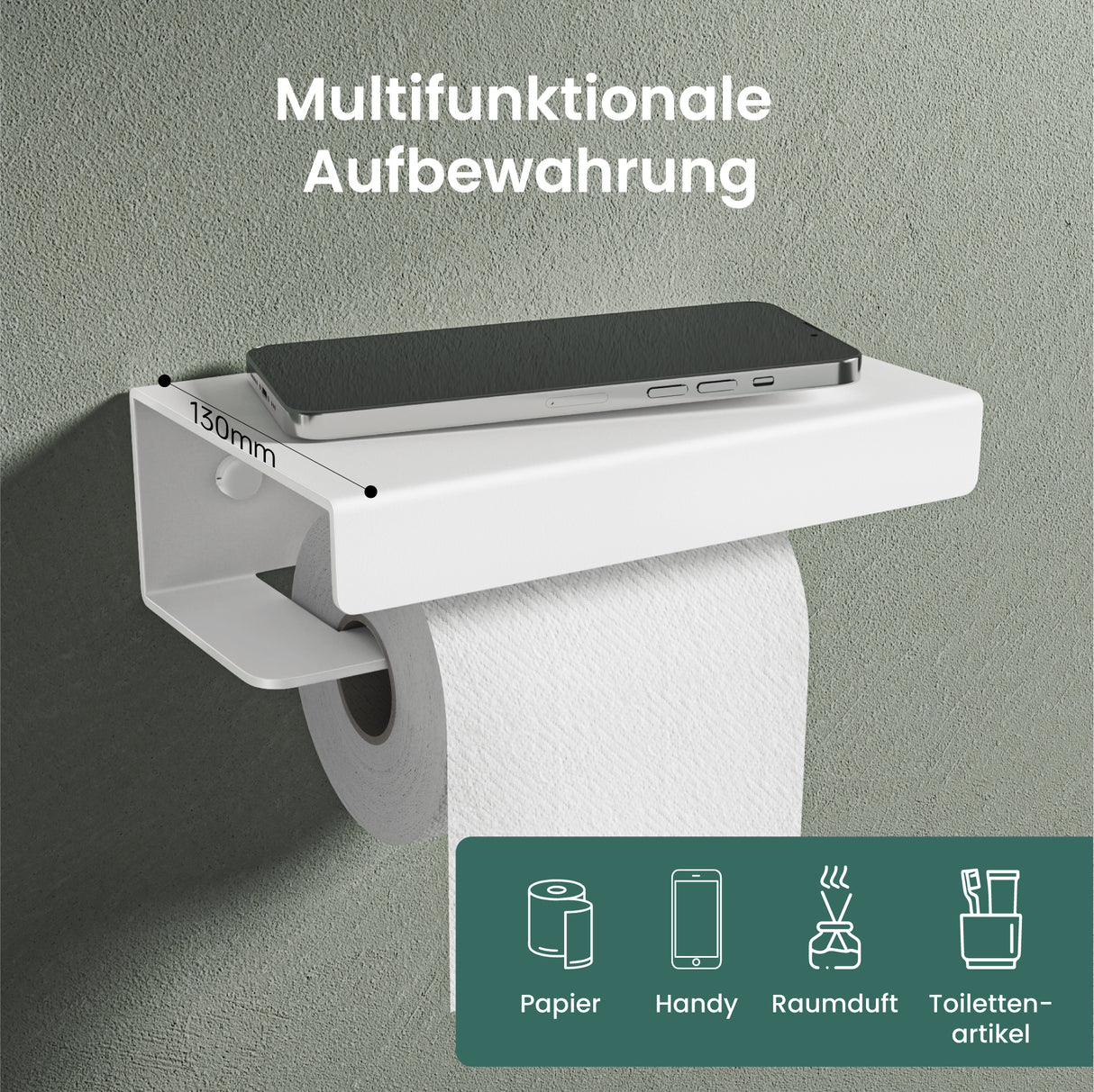 glasvilla Toilettenpapierhalter mit Ablage, Klopapierhalter WC aus Aluminiumlegierung, Toilettenpapier Halterung Rollenhalter  Lino-05