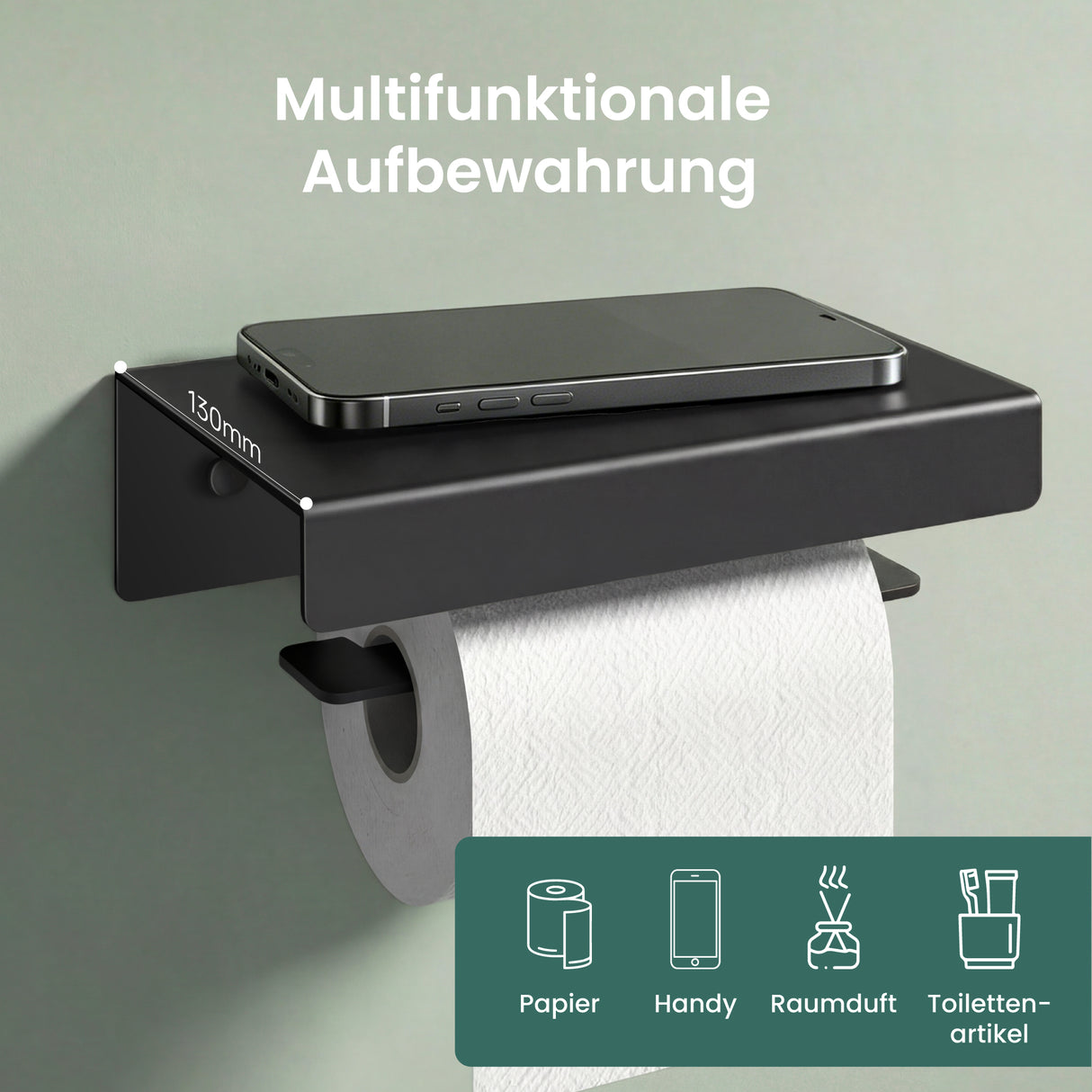 glasvilla Toilettenpapierhalter mit Ablage, Klopapierhalter WC aus Aluminiumlegierung, Toilettenpapier Halterung Rollenhalter  Lino-05