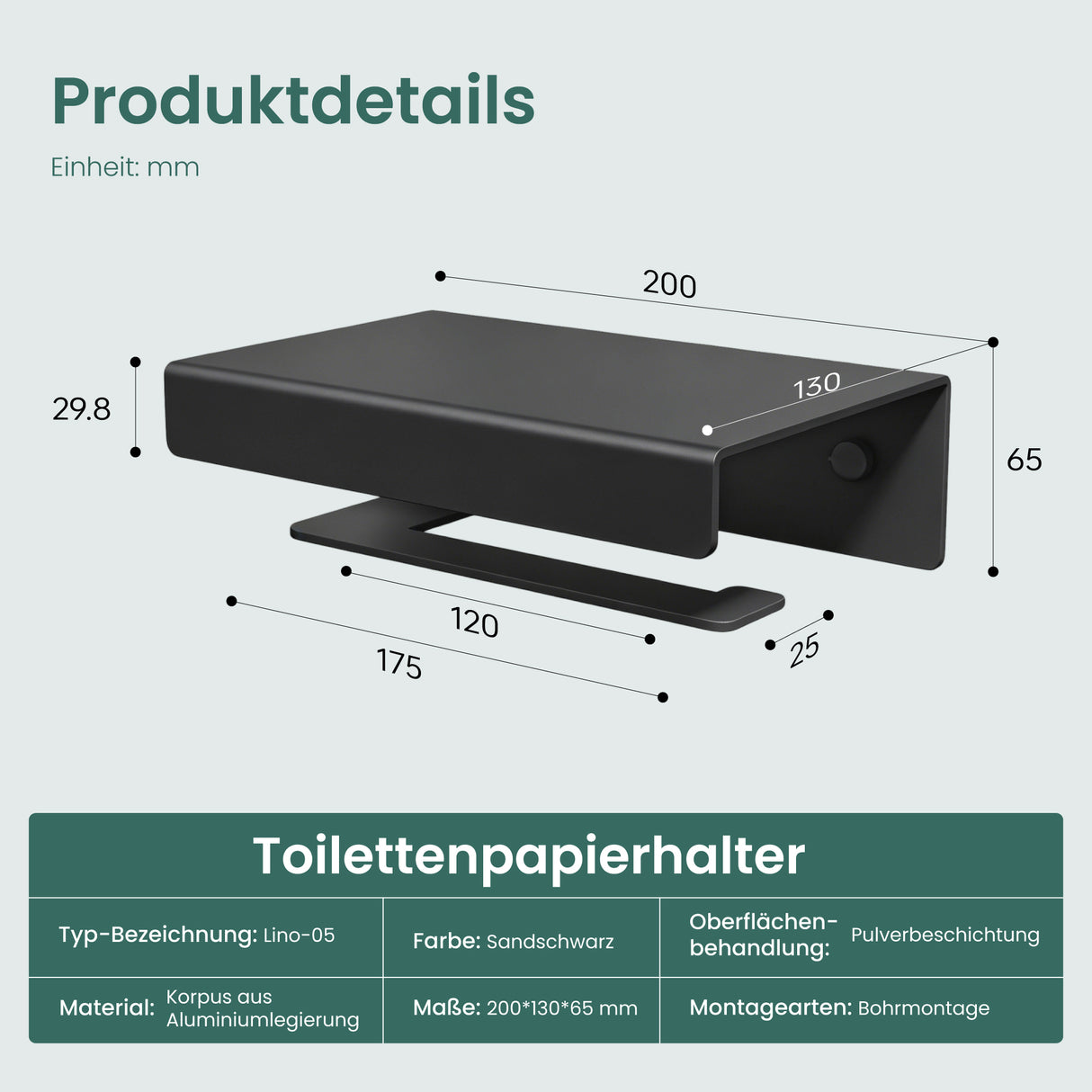 glasvilla Toilettenpapierhalter mit Ablage, Klopapierhalter WC aus Aluminiumlegierung, Toilettenpapier Halterung Rollenhalter  Lino-05