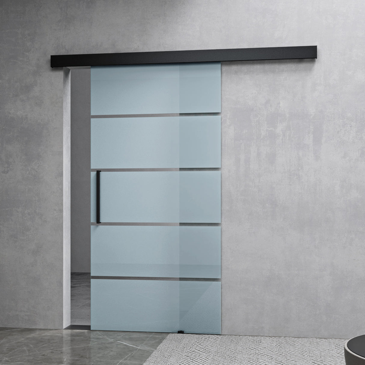 glasvilla Glasschiebetür komplettset,  Griffart: Stangengriff, 15 mm Wandabstand, 8mm ESG-Sicherheitsglas Amalfi Schwarz