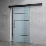 glasvilla Glasschiebetür komplettset,  Griffart: Stangengriff, 15 mm Wandabstand, 8mm ESG-Sicherheitsglas Amalfi Schwarz