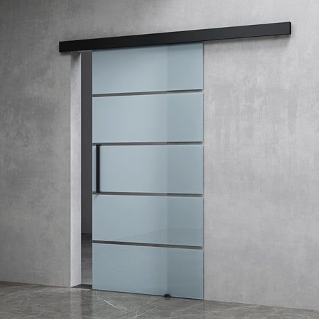 glasvilla Glasschiebetür komplettset,  Griffart: Stangengriff, 15 mm Wandabstand, inkl. Soft-Close, 8mm ESG-Sicherheitsglas Amalfi Schwarz