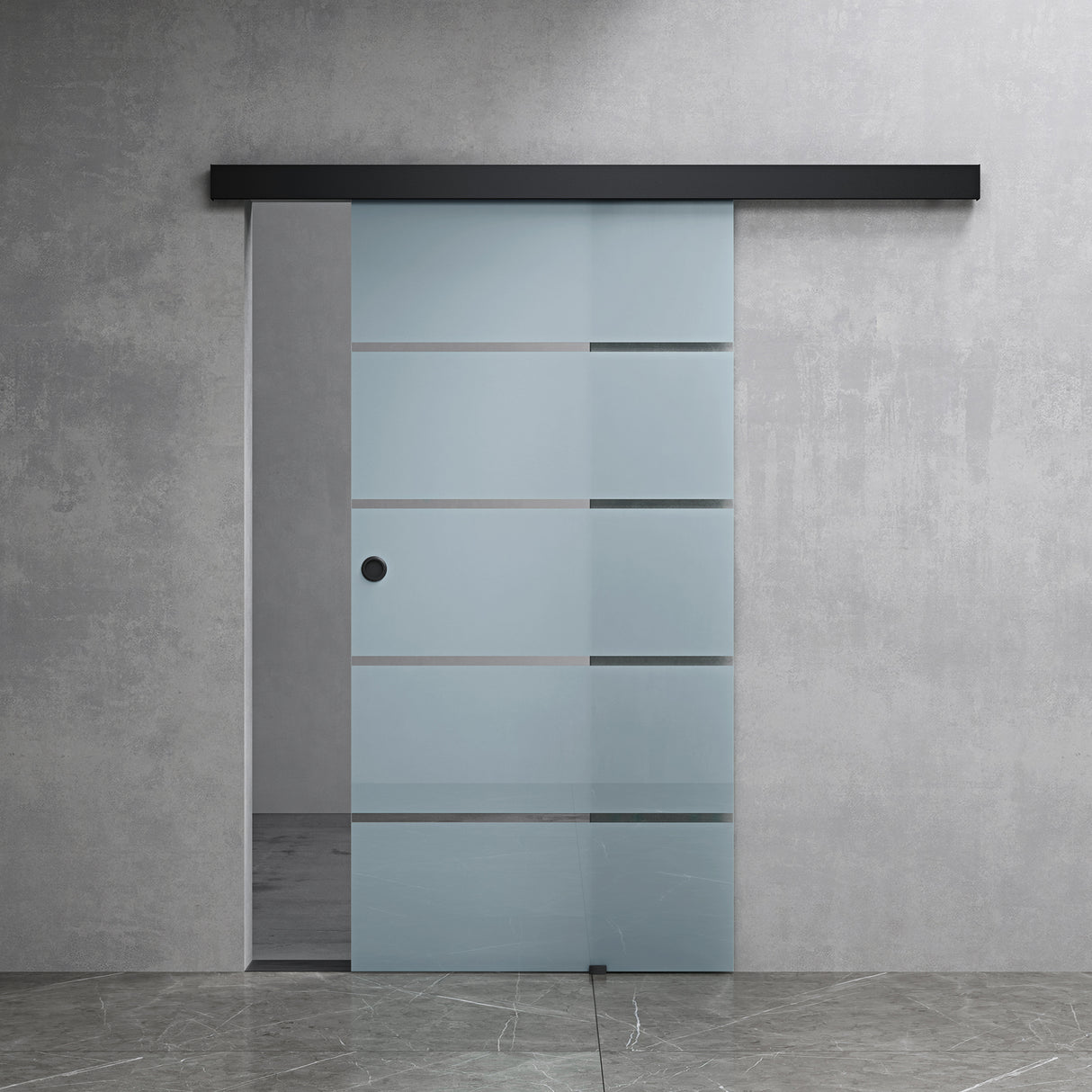 glasvilla Glasschiebetür komplettset, Griffart: Muschelgriff, 15 mm Wandabstand, 8mm ESG-Sicherheitsglas Amalfi Schwarz