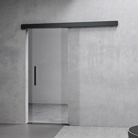 glasvilla Glasschiebetür komplettset,  Griffart: Stangengriff, 25 mm Wandabstand, inkl. Soft-Close, 8mm ESG-Sicherheitsglas Amalfi Schwarz