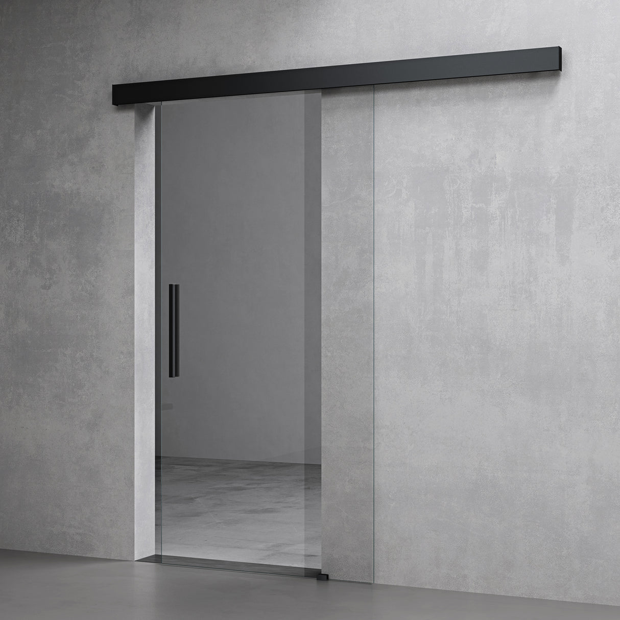 glasvilla Glasschiebetür komplettset,  Griffart: Stangengriff, 15 mm Wandabstand, 8mm ESG-Sicherheitsglas Amalfi Schwarz
