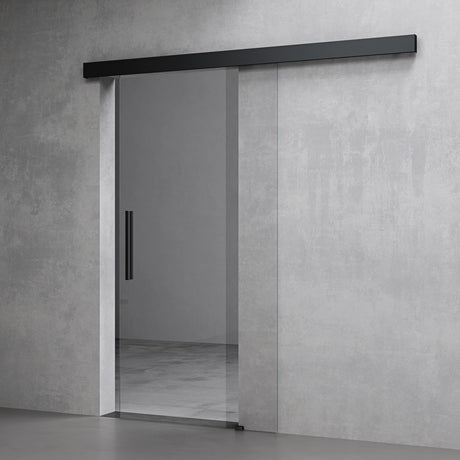 glasvilla Glasschiebetür komplettset,  Griffart: Stangengriff, 15 mm Wandabstand, inkl. Soft-Close, 8mm ESG-Sicherheitsglas Amalfi Schwarz