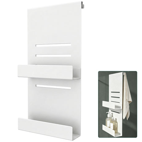 glasvilla Duschablage zum Hängen, Duschregal Ohne Bohren für Glasduschtüren, Hängeregal mit 2 Etagen und 3 Haken, Badezimmer Organizer  Oryne-01