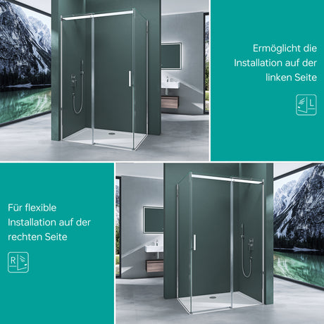 glasvilla  Duschkabine Duschabtrennung 8mm Sicherheitsglas mit NANO Eck-Dusche mit Schiebetür Ravenna18