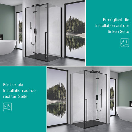 glasvilla Duschkabine Duschabtrennung 6mm ESG inkl. NANO-Beschichtung in Klarglas mit Handtuchhaken Rav64K Schwarz