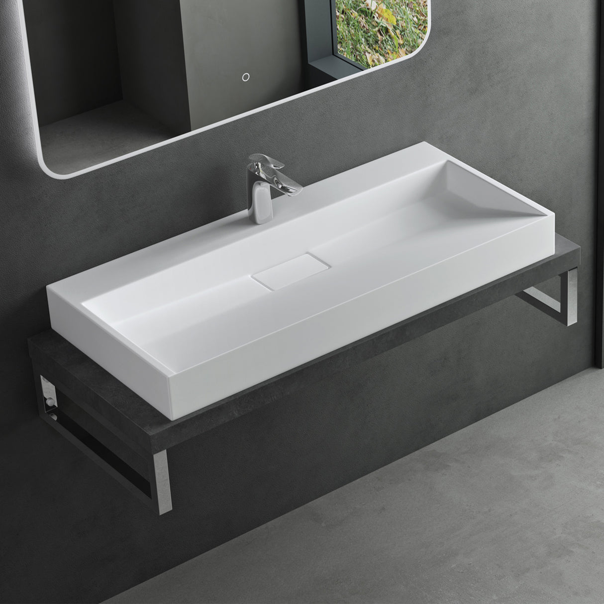 glasvilla Waschbecken Aufsatzwaschbecken Hängewaschbecken Hängewaschtisch inkl. Ablaufgarnitur Mineralguss Rechteckig Waschplatz col19