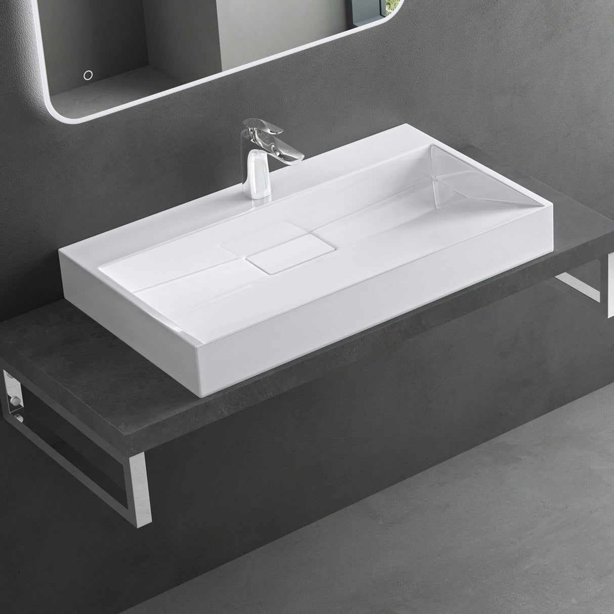 glasvilla Waschbecken Aufsatzwaschbecken Hängewaschbecken Hängewaschtisch inkl. Ablaufgarnitur Mineralguss Rechteckig Waschplatz col19