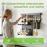 glasvilla -Stöckiges Gewürzregal Küche mit Handyhalter und Utensilientöpfe inkl. 5 Haken, Multifunktional Küchenregal abnehmbar mit Schiene , Küchen Organizer Reglo-09-12