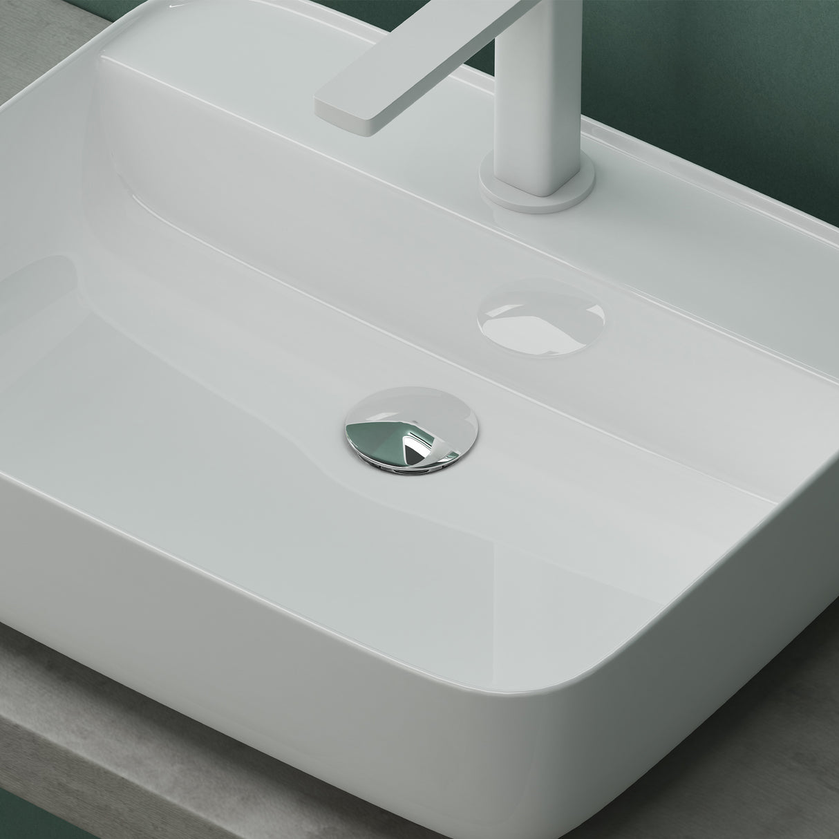 glasvilla Aufsatzwaschbecken eckig Waschschale Waschbecken aus Keramik Weiß mit Armaturloch Brüssel107