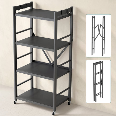 Glasvilla küchenregal stehend mit 4 Ebenen, Standregal küchen mit 4 Lenkrollen und Seitlichen Haken, Küchen Organizer für Mikrowelle, Töpfe & Gewürze,  Reglo-13