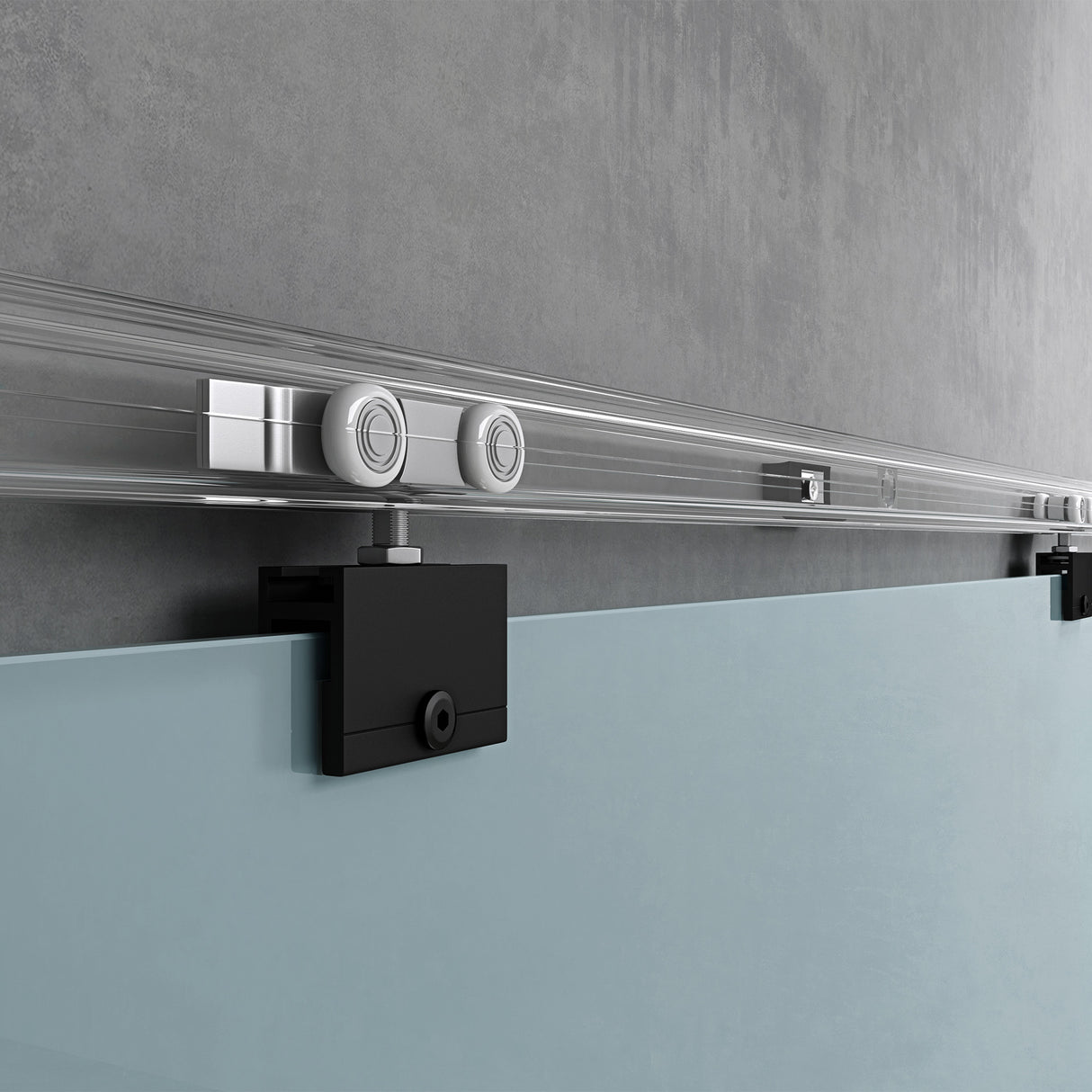 glasvilla Glasschiebetür komplettset,  Griffart: Stangengriff, 15 mm Wandabstand, 8mm ESG-Sicherheitsglas Amalfi Schwarz