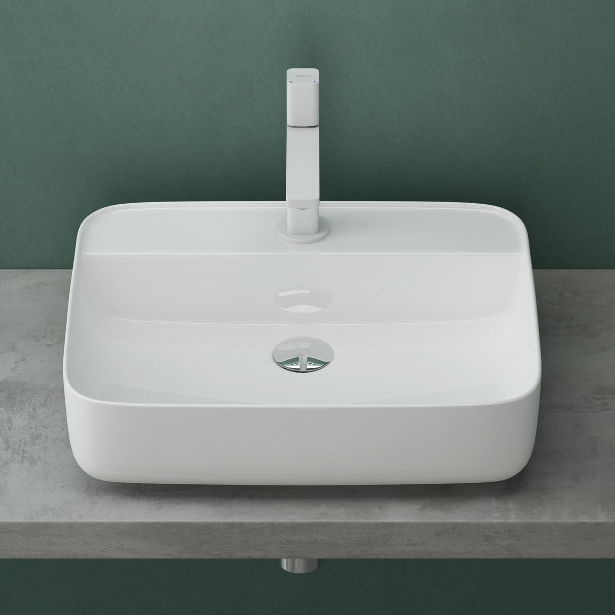 glasvilla Aufsatzwaschbecken eckig Waschschale Waschbecken aus Keramik Weiß mit Armaturloch Brüssel107
