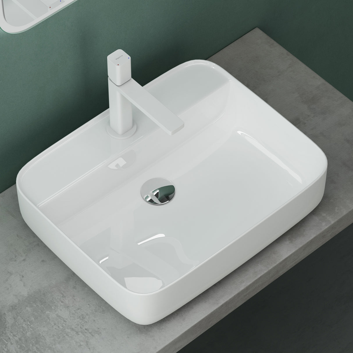 glasvilla Aufsatzwaschbecken eckig Waschschale Waschbecken aus Keramik Weiß mit Armaturloch Brüssel107