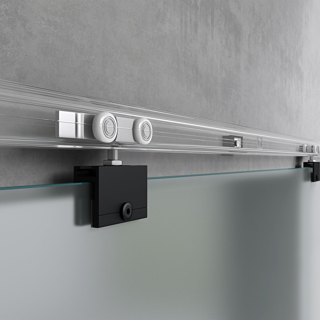 glasvilla Glasschiebetür komplettset,  Griffart: Stangengriff, 15 mm Wandabstand, 8mm ESG-Sicherheitsglas Amalfi Schwarz