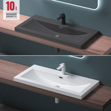 glasvilla Waschbecken Einbauwaschbecken Waschschale Waschtisch Mineralguss Rechteckig 1 Armaturenloch Überlauf-Funktion Col01