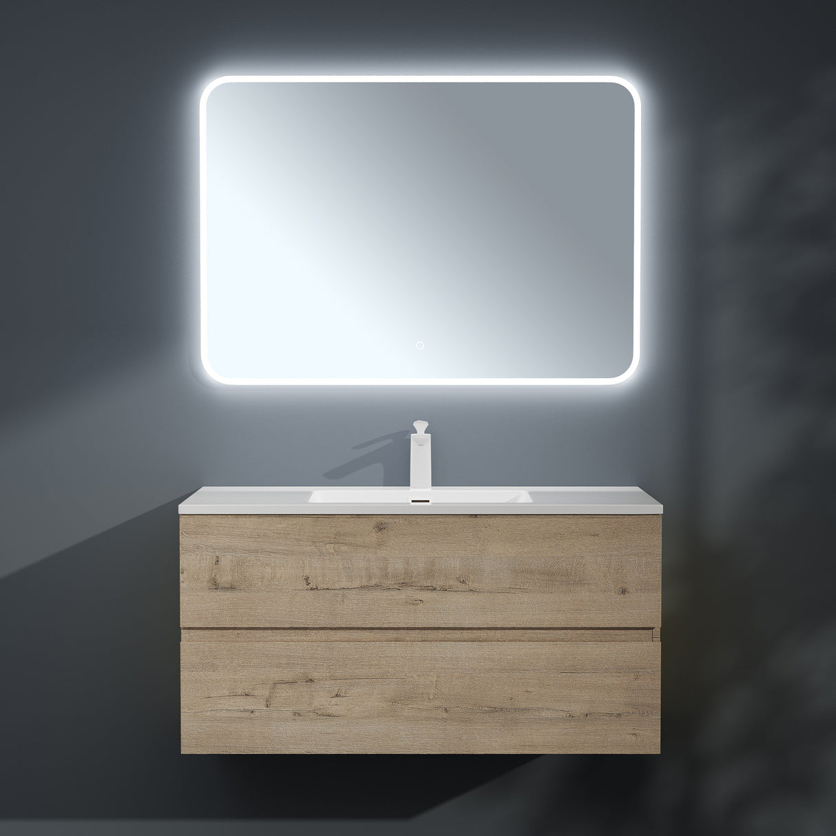 glasvilla Badmöbel-Set Waschtisch mit Unterschrank Mineralguss Waschbecken Waschbeckenunterschrank  2-Schubladen Soft-Close Aqualis