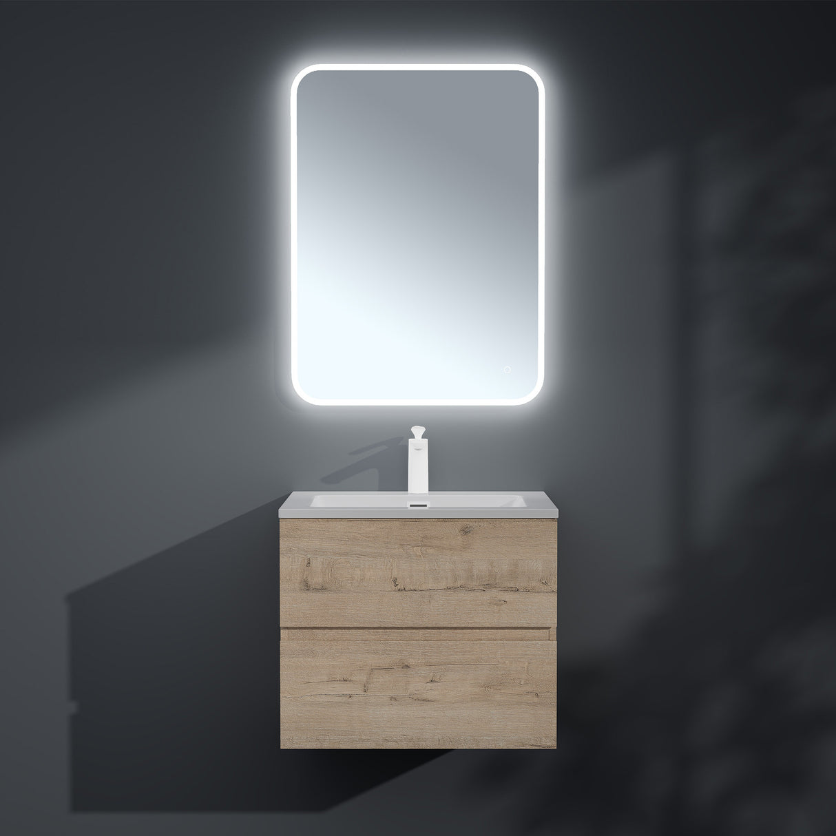 glasvilla Badmöbel-Set Waschtisch mit Unterschrank Mineralguss Waschbecken Waschbeckenunterschrank  2-Schubladen Soft-Close Aqualis