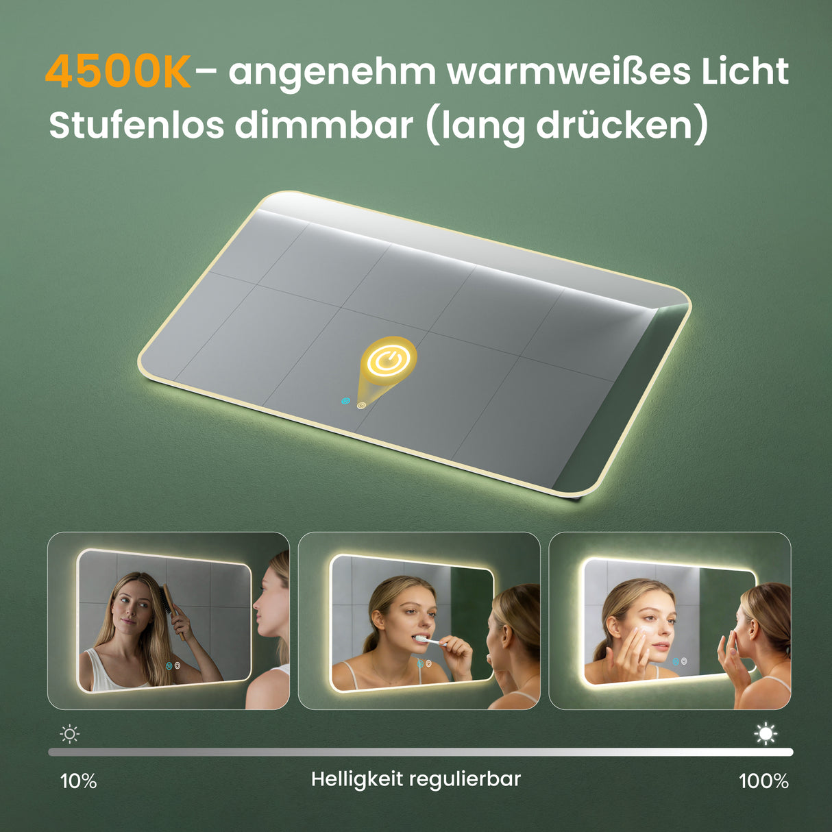 glasvilla Wandspiegel Badezimmer Spiegel LED Bad-Spiegel mit Touchschalter, Beschlagfrei durch Antifog-Schicht Nova-02