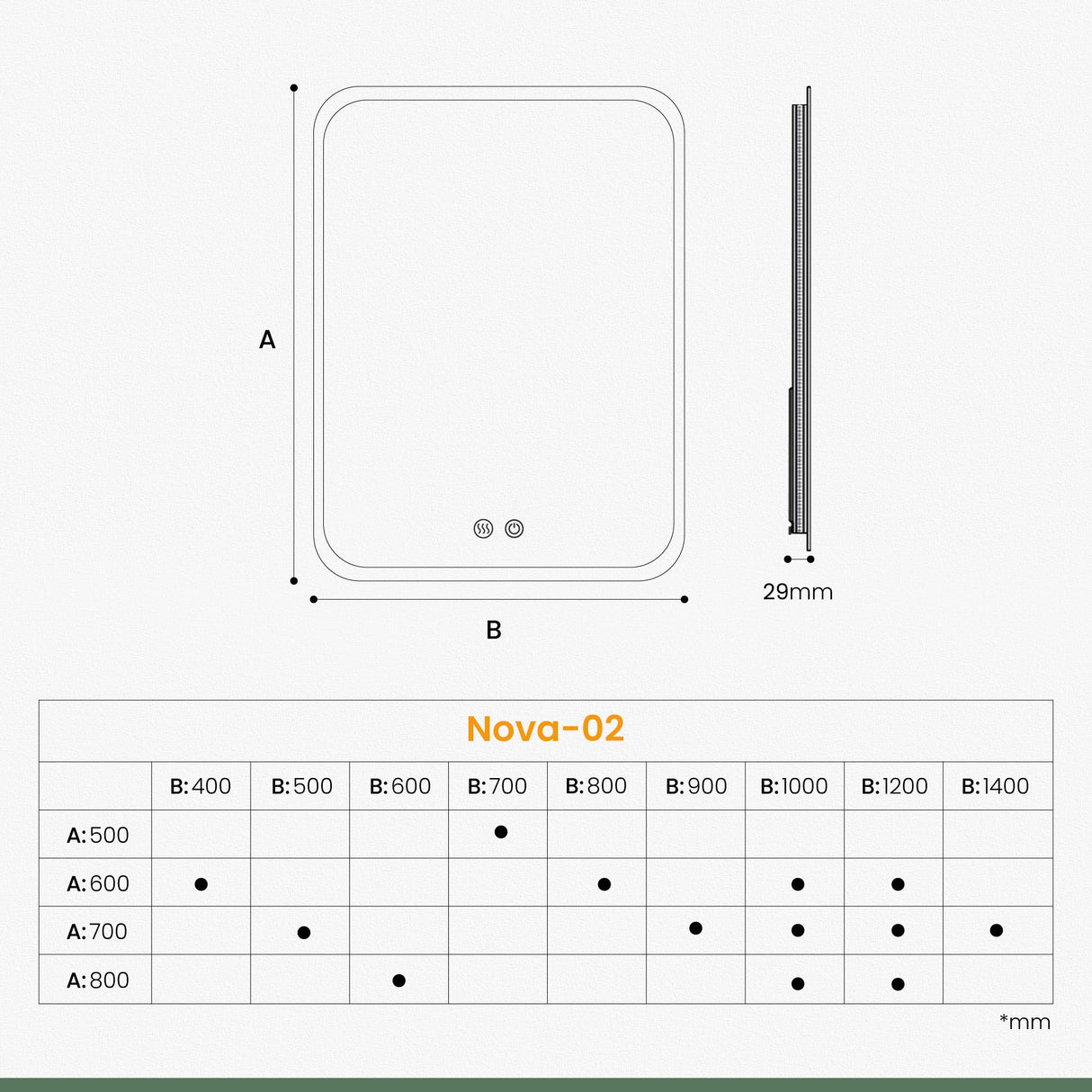 glasvilla Wandspiegel Badezimmer Spiegel LED Bad-Spiegel mit Touchschalter, Beschlagfrei durch Antifog-Schicht Nova-02