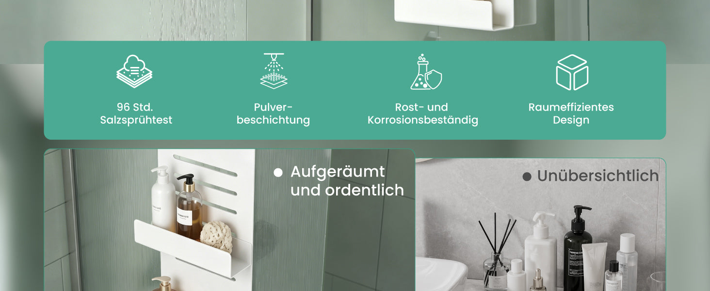glasvilla Duschablage zum Hängen, Duschregal Ohne Bohren für Glasduschtüren, Hängeregal mit 2 Etagen und 3 Haken, Badezimmer Organizer  Oryne-01