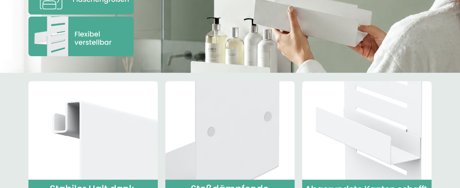 glasvilla Duschablage zum Hängen, Duschregal Ohne Bohren für Glasduschtüren, Hängeregal mit 2 Etagen und 3 Haken, Badezimmer Organizer  Oryne-01