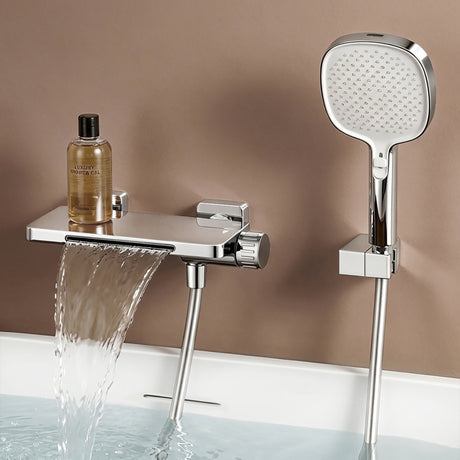 Robinet de baignoire Glasvilla avec douchette, design cascade, jets multiples, douchette en laiton avec barre et flexible de douche.