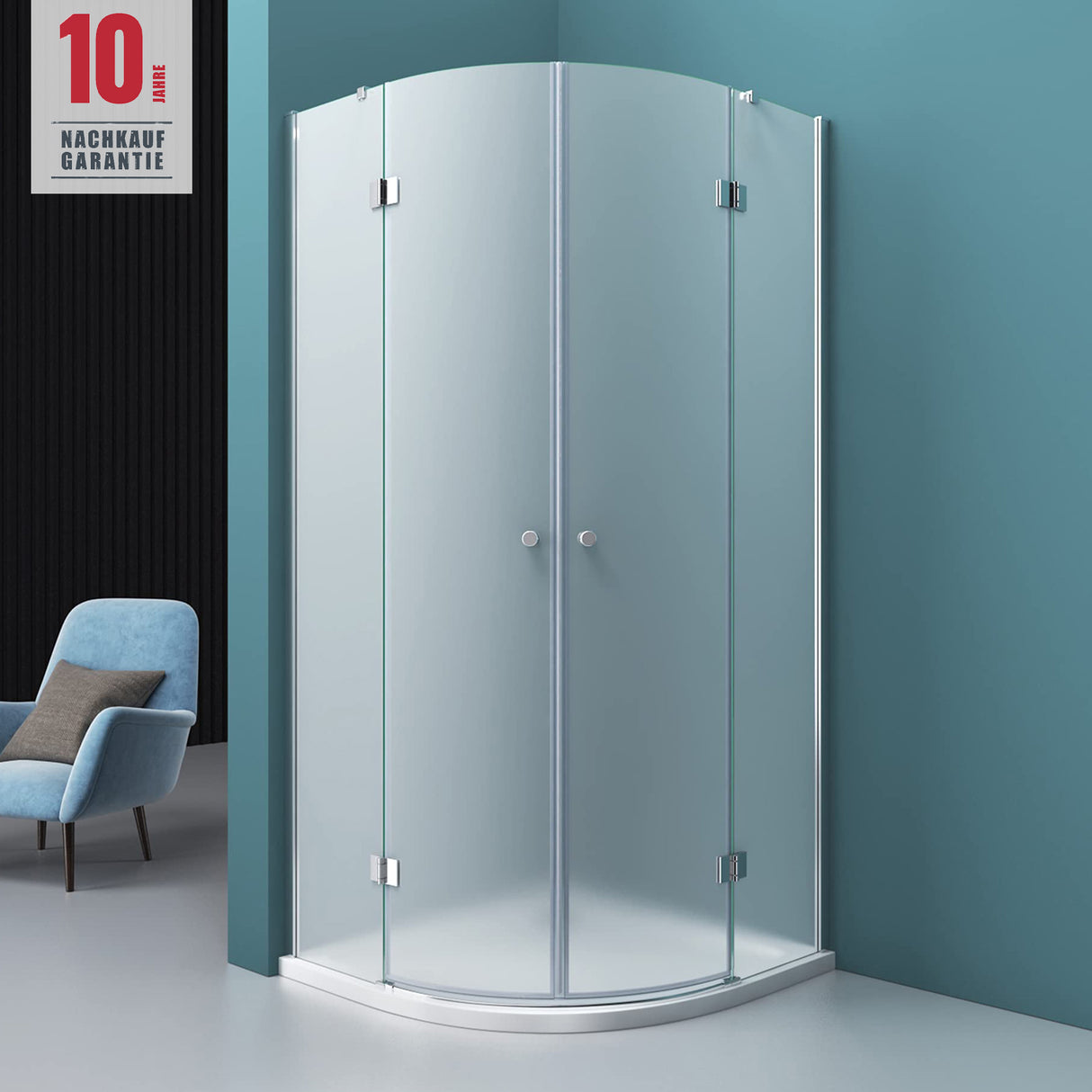 glasvilla Viertelkreis Duschkabine Milchglas Runddusche Duschabtrennung 2 Pendeltüren 6mm ESG-Sicherheitsglas Nano-Beschichtung Ravenna02K+VS