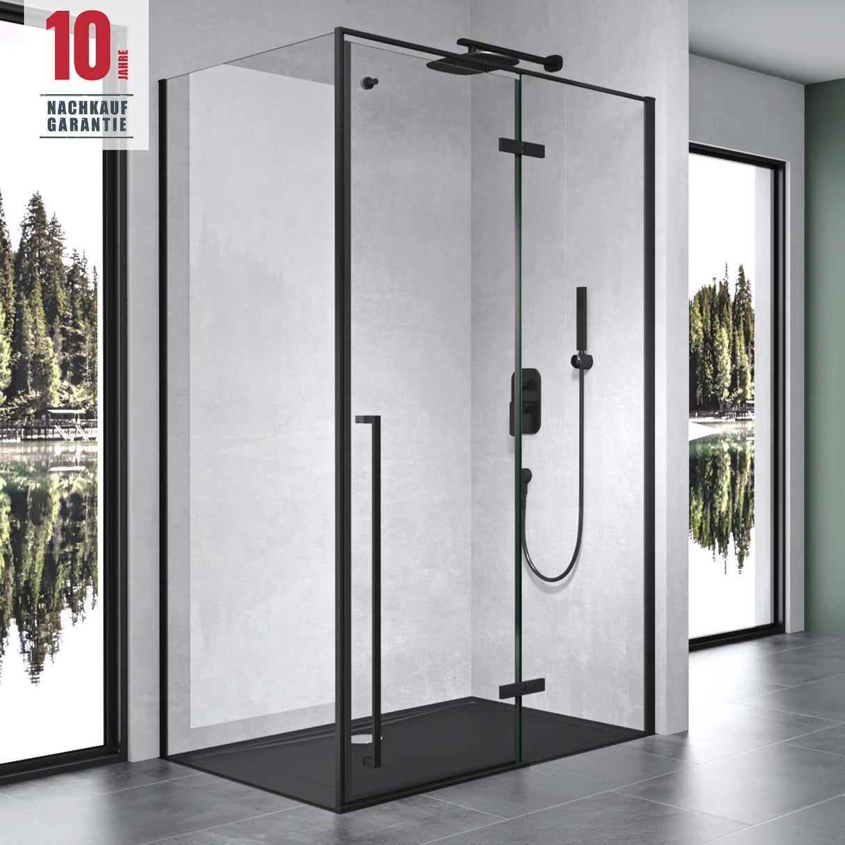 glasvilla Duschkabine Duschabtrennung 6mm ESG inkl. NANO-Beschichtung in Klarglas mit Handtuchhaken Rav64K Schwarz