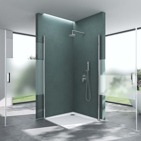 glasvilla Duschkabine Eckeinstieg Hebe-Senk Mechanismus Duschabtrennung Milchglas ESG-Sicherheitsglas Lotus-Effekt Faltbar Ravenna24MS