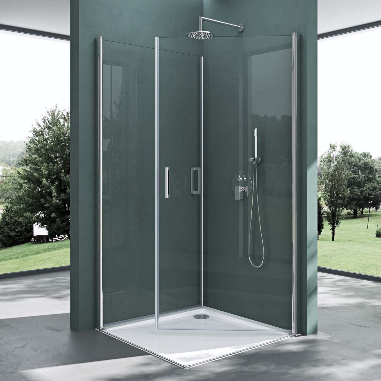 glasvilla Duschkabine Eckeinstieg Hebe-Senk Mechanismus Duschabtrennung ESG-Sicherheitsglas Lotus-Effekt Faltbar Ravenna24