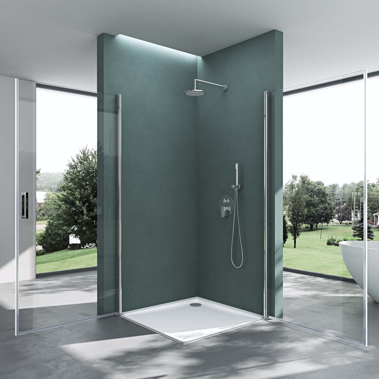 glasvilla Duschkabine Eckeinstieg Hebe-Senk Mechanismus Duschabtrennung ESG-Sicherheitsglas Lotus-Effekt Faltbar Ravenna24