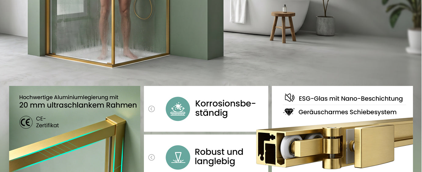 glasvilla Duschkabine Eckeinstieg  mit Schiebetür nach innen, Eckdusche Duschabtrennung 195cm Höhe, 6mm ESG-Sicherheitsglas Nano-Beschichtung Ravenna69K