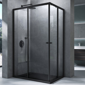 glasvilla Duschkabine con puerta corredera doble puerta de ducha entrada de esquina vidrio real efecto loto 6mm vidrio de seguridad ESG Ravenna16K negro