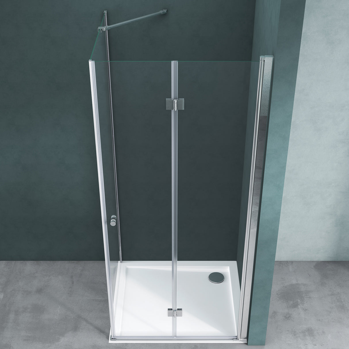 glasvilla Duschkabine Falttür 180° Klappbar & Faltbar Mit Hebe- und Senkmechaniamus Lotus-Effekt NANO Eckeinstieg R27
